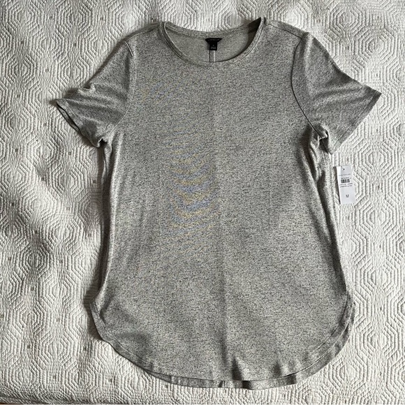 Ann Taylor Heather Marled Gray  Short Sleeve Tunic Tee Top Sz M - Picture 3 of 9